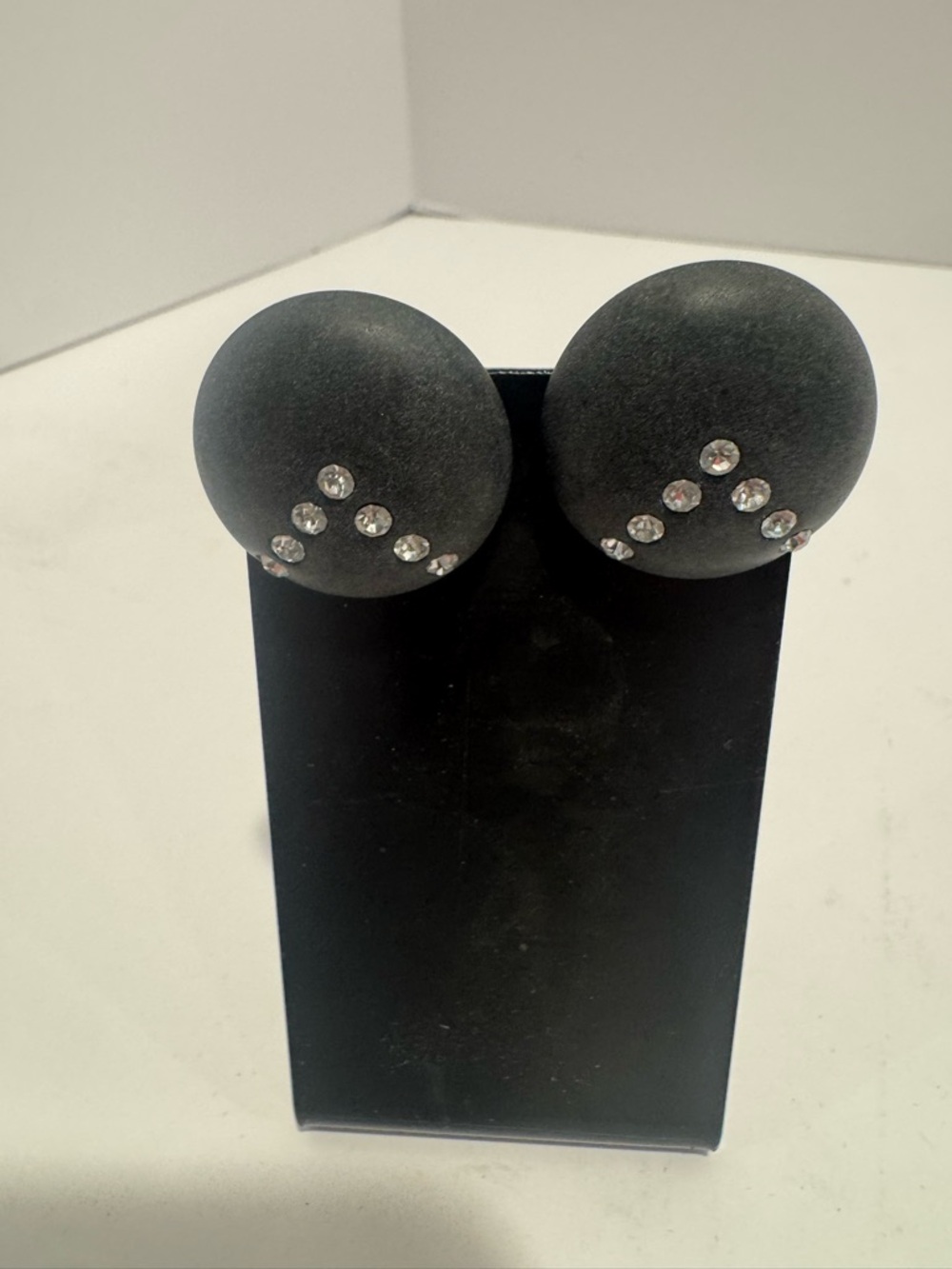 Vintage Black Matte Rhinestone Clip On Earrings Large Round Statement
